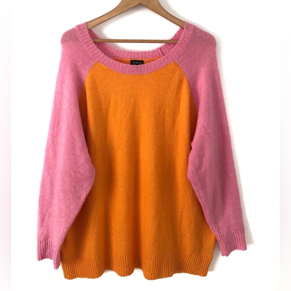 Torrid 3X Pink and Orange Colorblock Vibrant Plus Pullover Sweater Long Sleeve